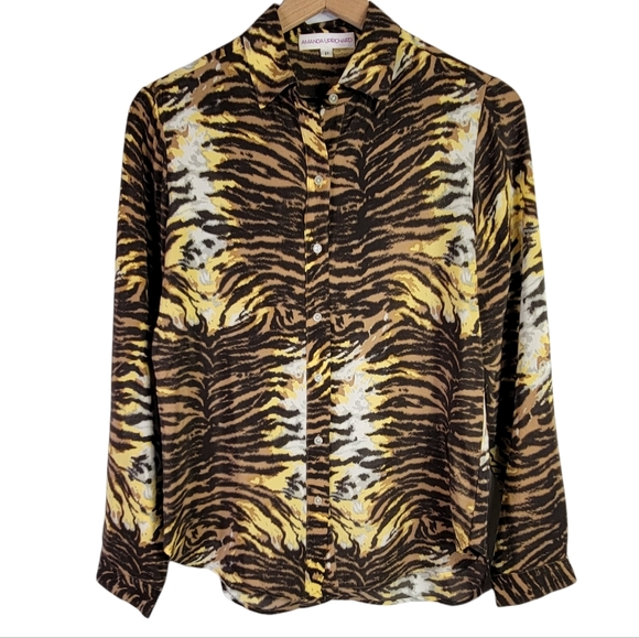 Amanda Uprichard Tops - Amanda Uprichard Silk Button Down Long Sleeve Shirt Animal Print XS
